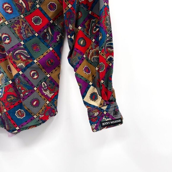 Vintage 1980s Western Southwestern Aztec Print Pattern Button Up Shirt Top 80s - Picture 7 of 8